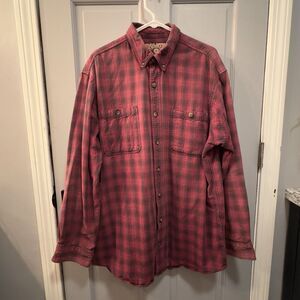 Duluth Trading Shirt Men L-Tall Red Black Plaid Flannel Button Down Outdoor‎